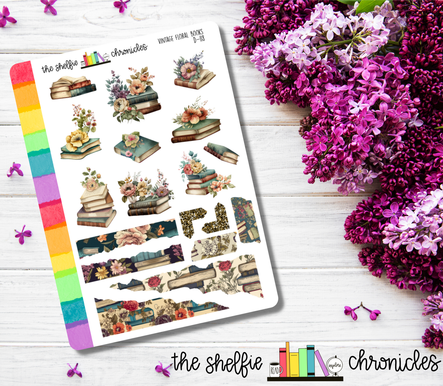 D 118 - Vintage Floral Books - Die Cut Stickers - Repositionable Paper - Perfect For Reading Journals And Planners