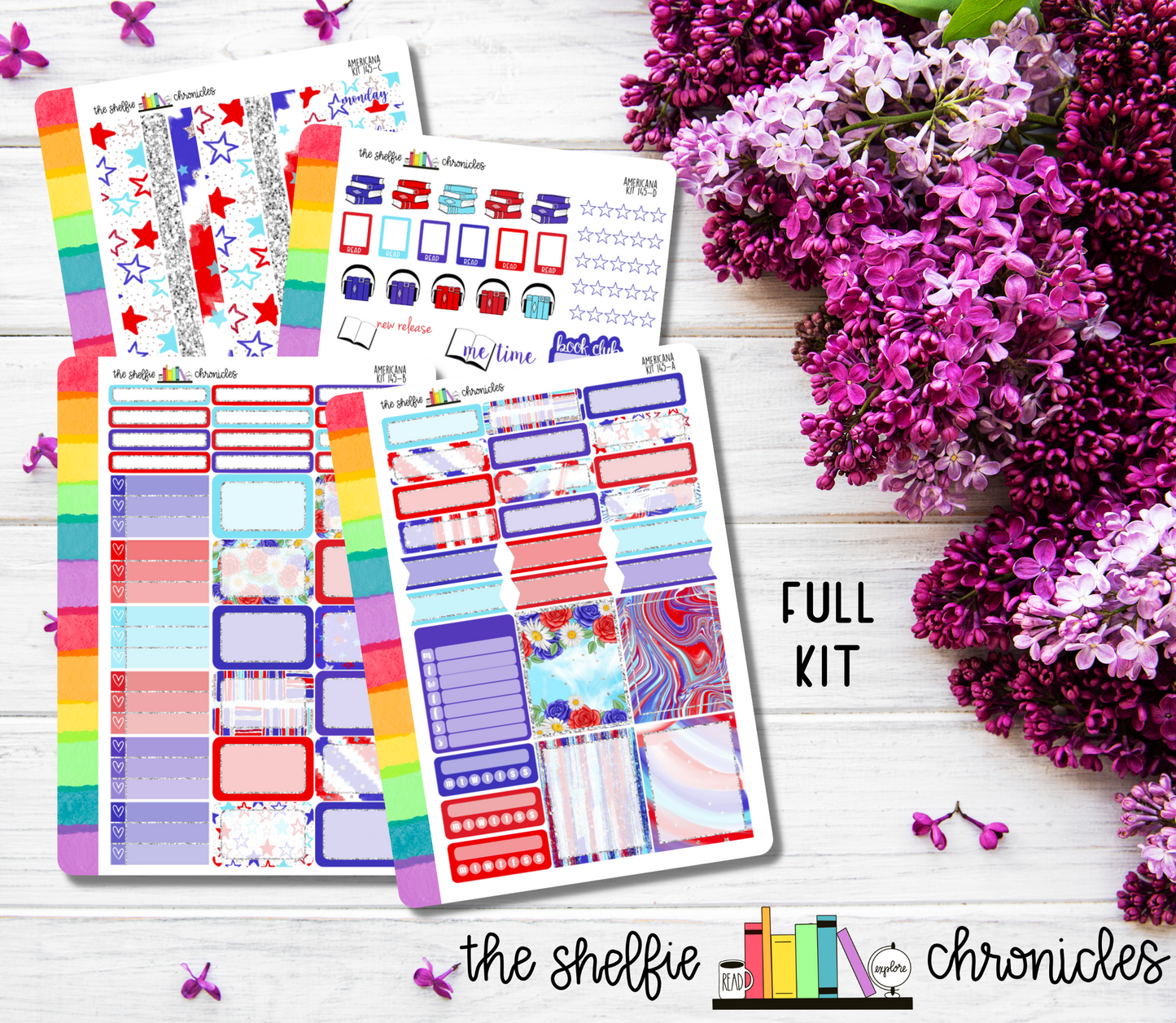 Kit 145 - Americana - Die Cut Stickers - Repositionable Paper - Made To Fit 7x9 Planners
