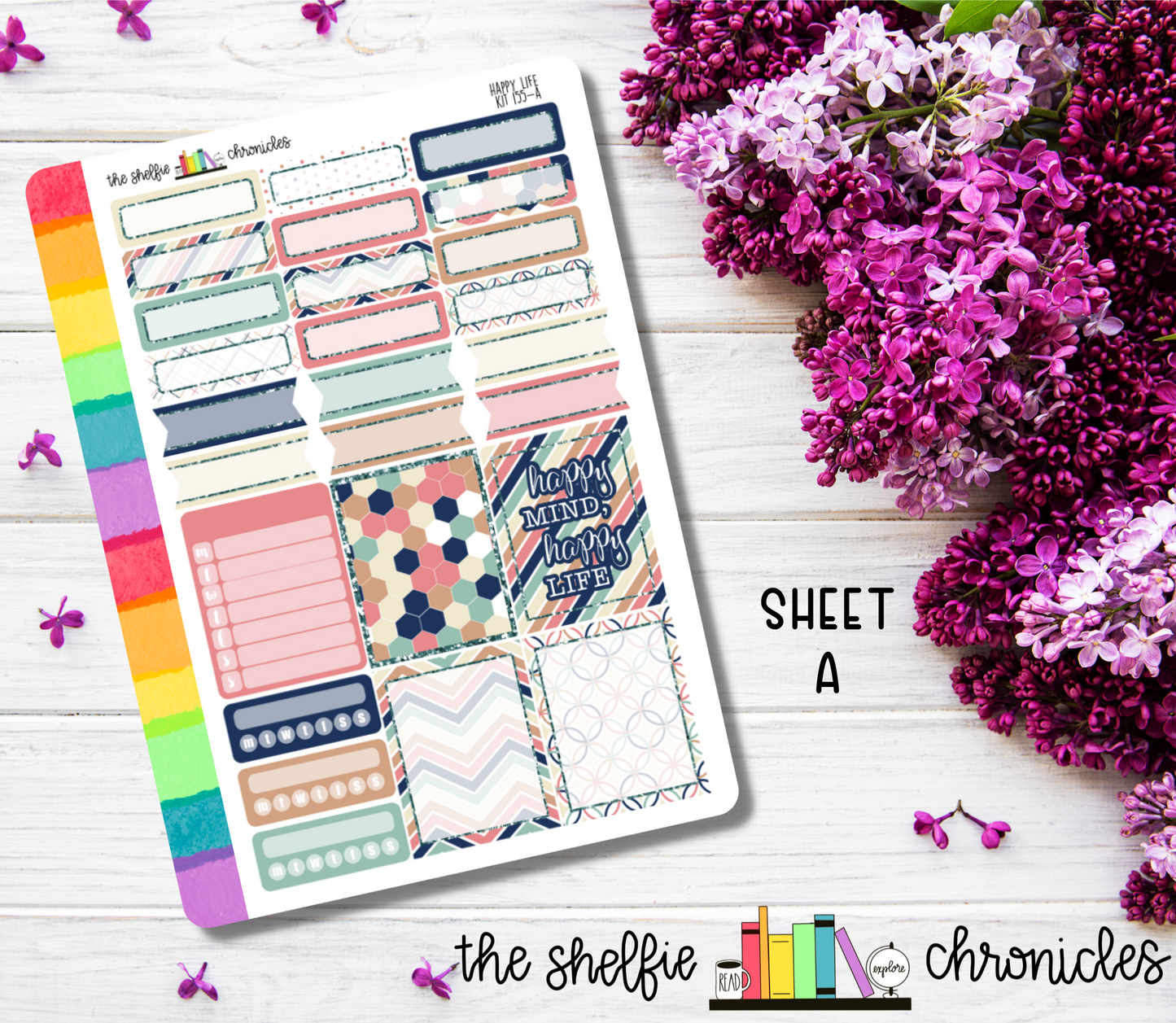 Kit 155 - Happy Life Weekly Kit - Die Cut Stickers - Repositionable Paper - Made To Fit 7x9 Planners