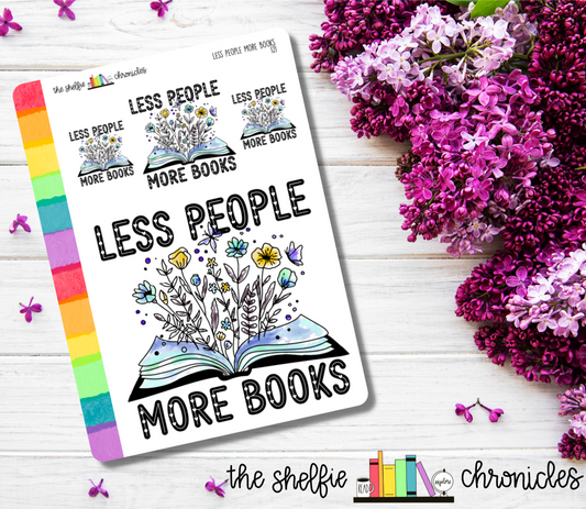 121 - Less People More Books Die Cut Sticker - Repositionable Paper - Great For Reading Journals And Planners