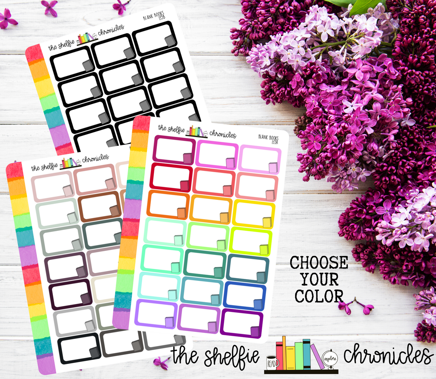 135 - Blank Books - Choose Your Color - Half Box Die Cut Stickers - Repositionable Paper - Great For Planners And Reading Journals