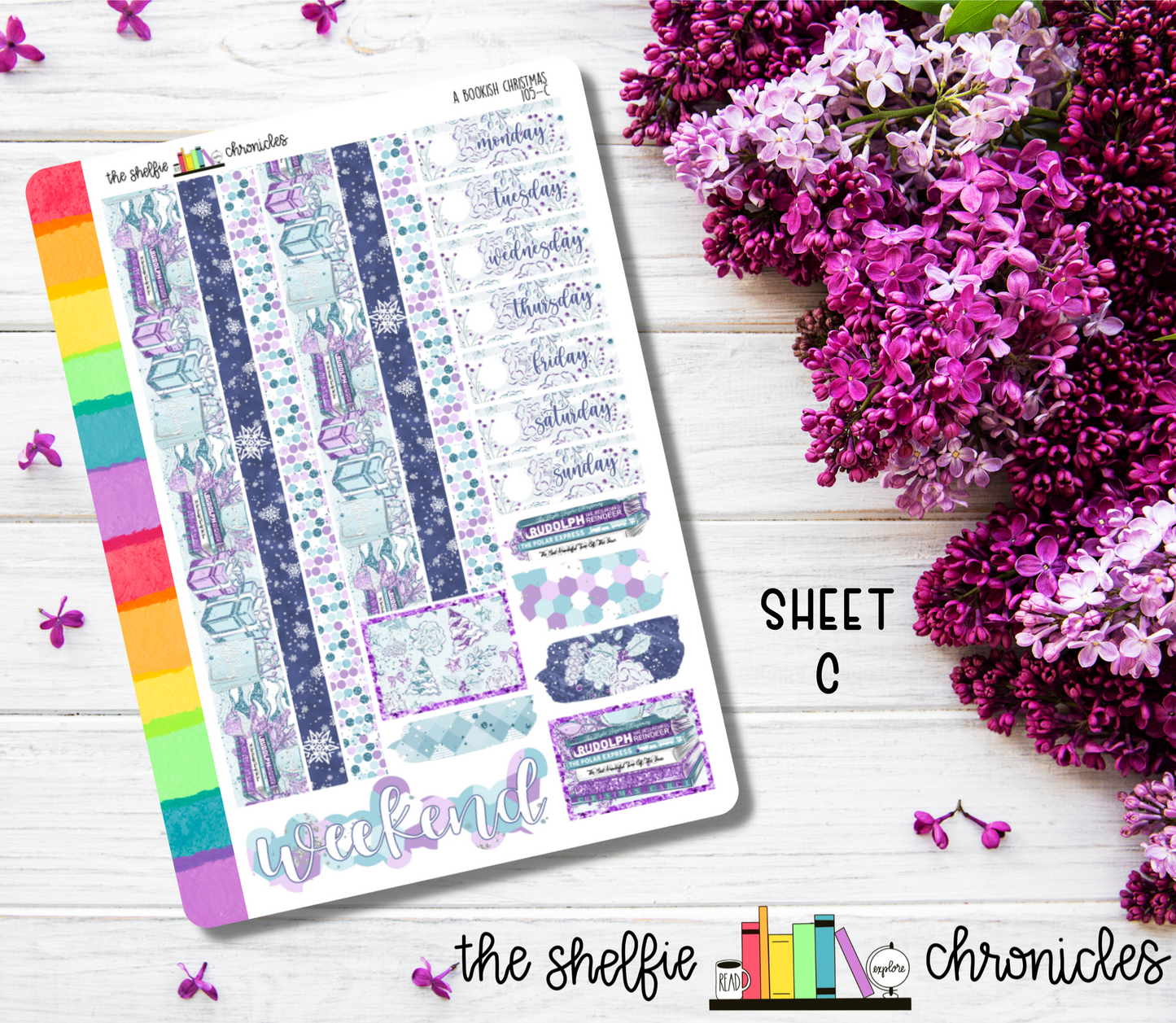 Kit 105 - A Bookish Christmas Weekly Kit - Die Cut Stickers - Repositionable Paper - Made To Fit 7x9 Planners
