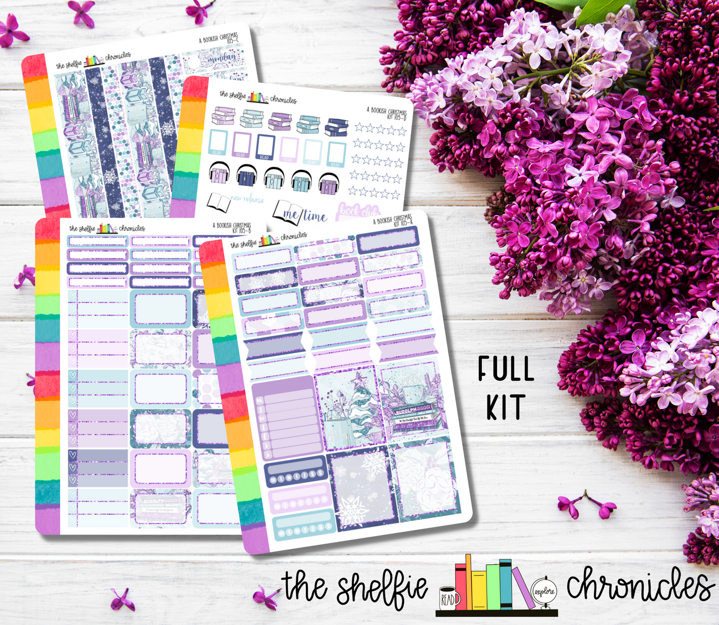 Kit 105 - A Bookish Christmas Weekly Kit - Die Cut Stickers - Repositionable Paper - Made To Fit 7x9 Planners