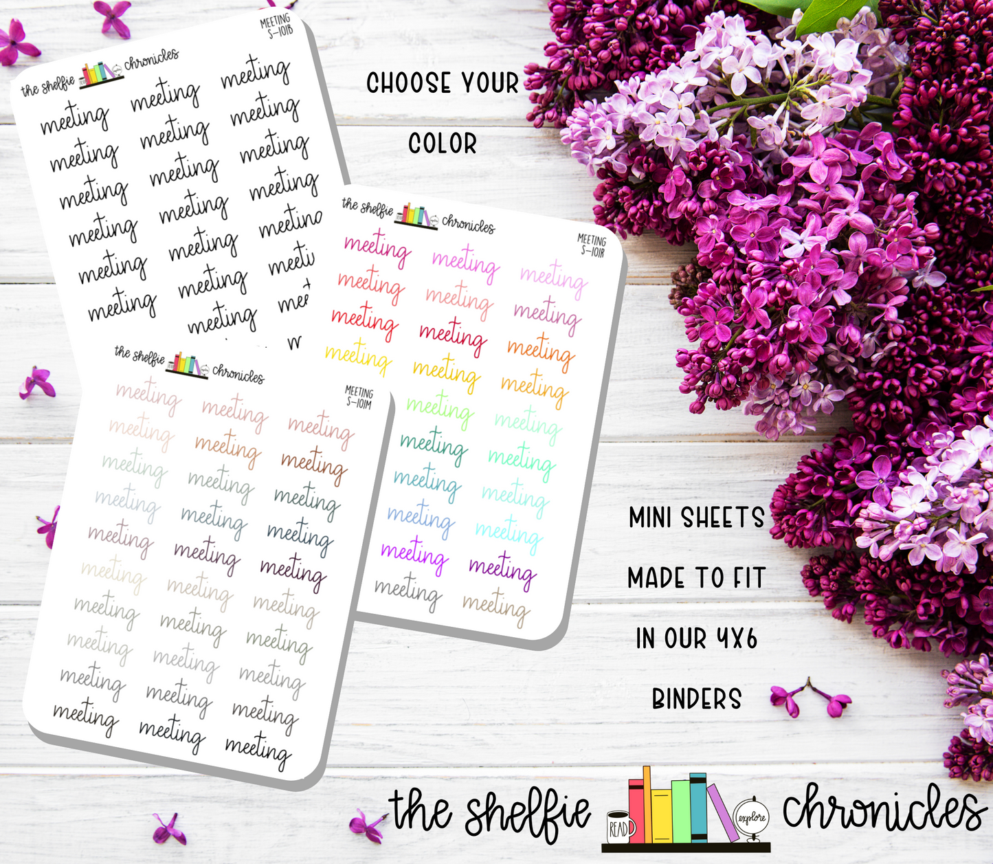 S 101 - Meeting Hand Lettered Script Stickers - Choose Your Color - Die Cut Stickers - Repositionable Paper