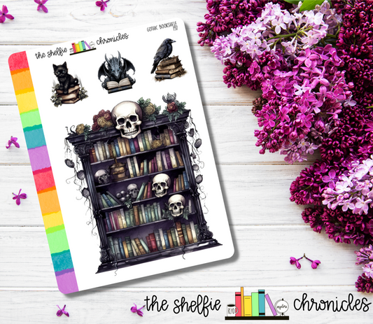 197 - Gothic Bookshelf - Die Cut Stickers - Repositionable Paper - Great For Reading Journals