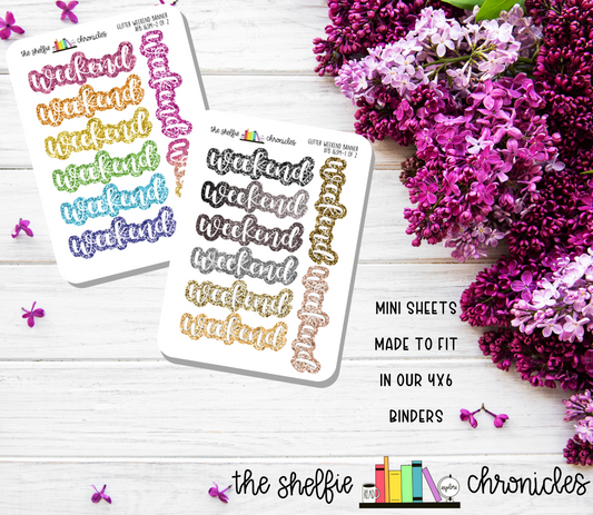 AFB 163 - Glitter Weekend Banner Stickers - Fits The Always Fully Booked Planner - Choose Your Color - Die Cut Stickers - Repositionable