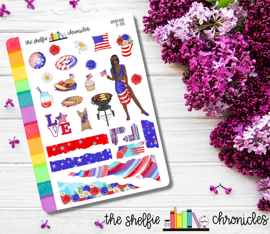 D 110 - Americana - Die Cut Stickers - Repositionable Paper - Perfect For Reading Journals And Planners