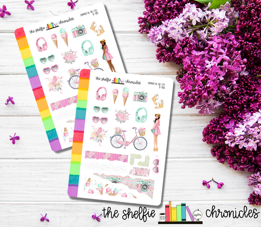 D 111 - Summer In The City - Die Cut Stickers - Repositionable Paper - Perfect For Reading Journals And Planners