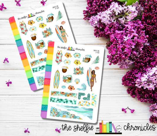 D 116 - Surfer Girl - Die Cut Stickers - Repositionable Paper - Perfect For Reading Journals And Planners