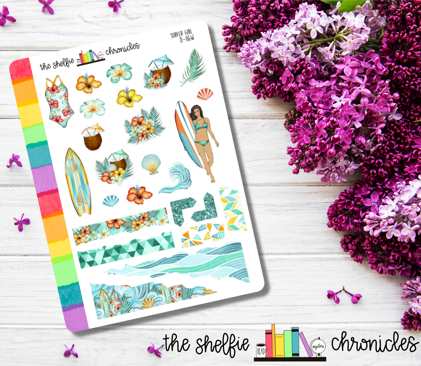 RTS - D 116 - Surfer Girl - Die Cut Stickers - Repositionable Paper - Perfect For Reading Journals And Planners