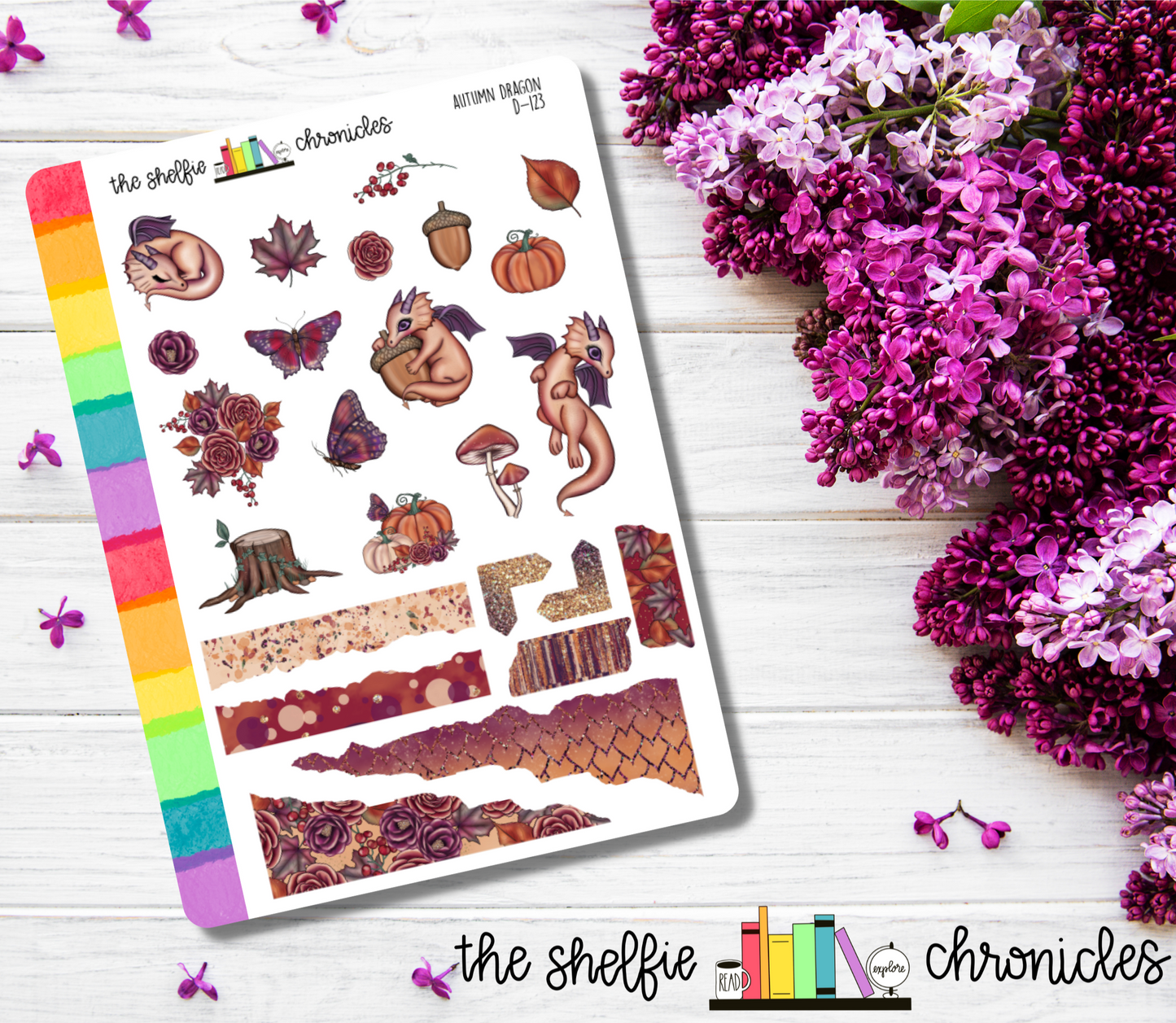 D 123 - Autumn Dragon - Die Cut Stickers - Repositionable Paper - Perfect For Reading Journals And Planners