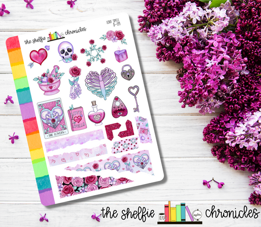 D 139 - Love Spell - Die Cut Stickers - Repositionable Paper - Perfect For Reading Journals And Planners