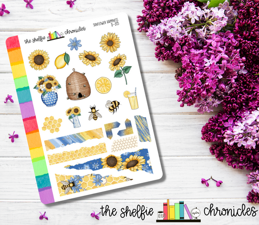 D 205 - Sunflower Happiness - Die Cut Stickers - Repositionable Paper - Perfect For Reading Journals And Planners