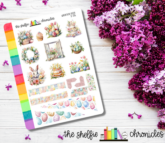D 206 - Watercolor Easter - Die Cut Stickers - Repositionable Paper - Perfect For Reading Journals And Planners