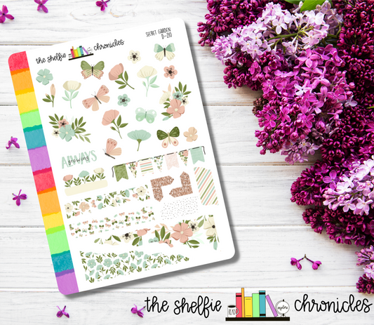 D 210 - Secret Garden - Die Cut Stickers - Repositionable Paper - Perfect For Reading Journals And Planners