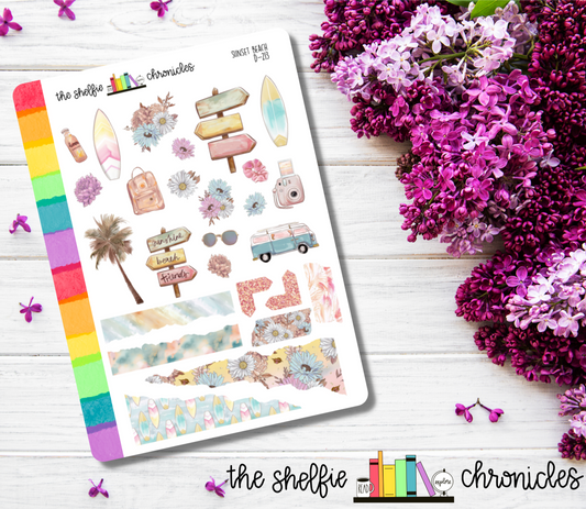 D 213 - Sunset Beach - Die Cut Stickers - Repositionable Paper - Perfect For Reading Journals And Planners