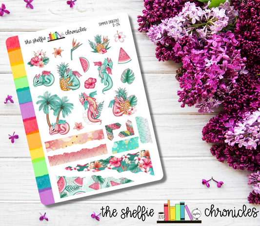 D 214 - Summer Dragons - Die Cut Stickers - Repositionable Paper - Perfect For Reading Journals And Planners