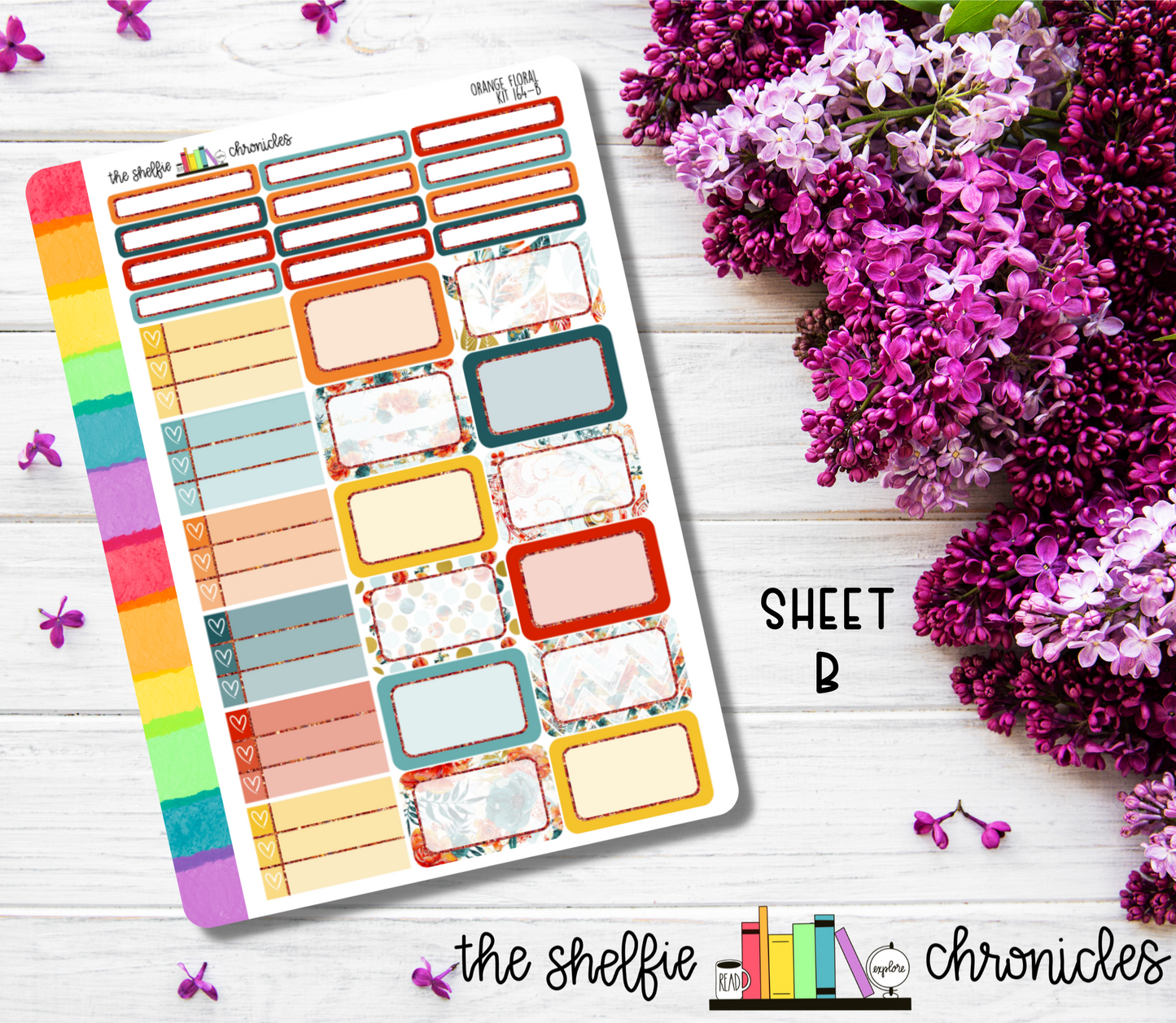Kit 164 - Orange Floral Weekly Kit - Die Cut Stickers - Repositionable Paper - Made To Fit 7x9 Planners