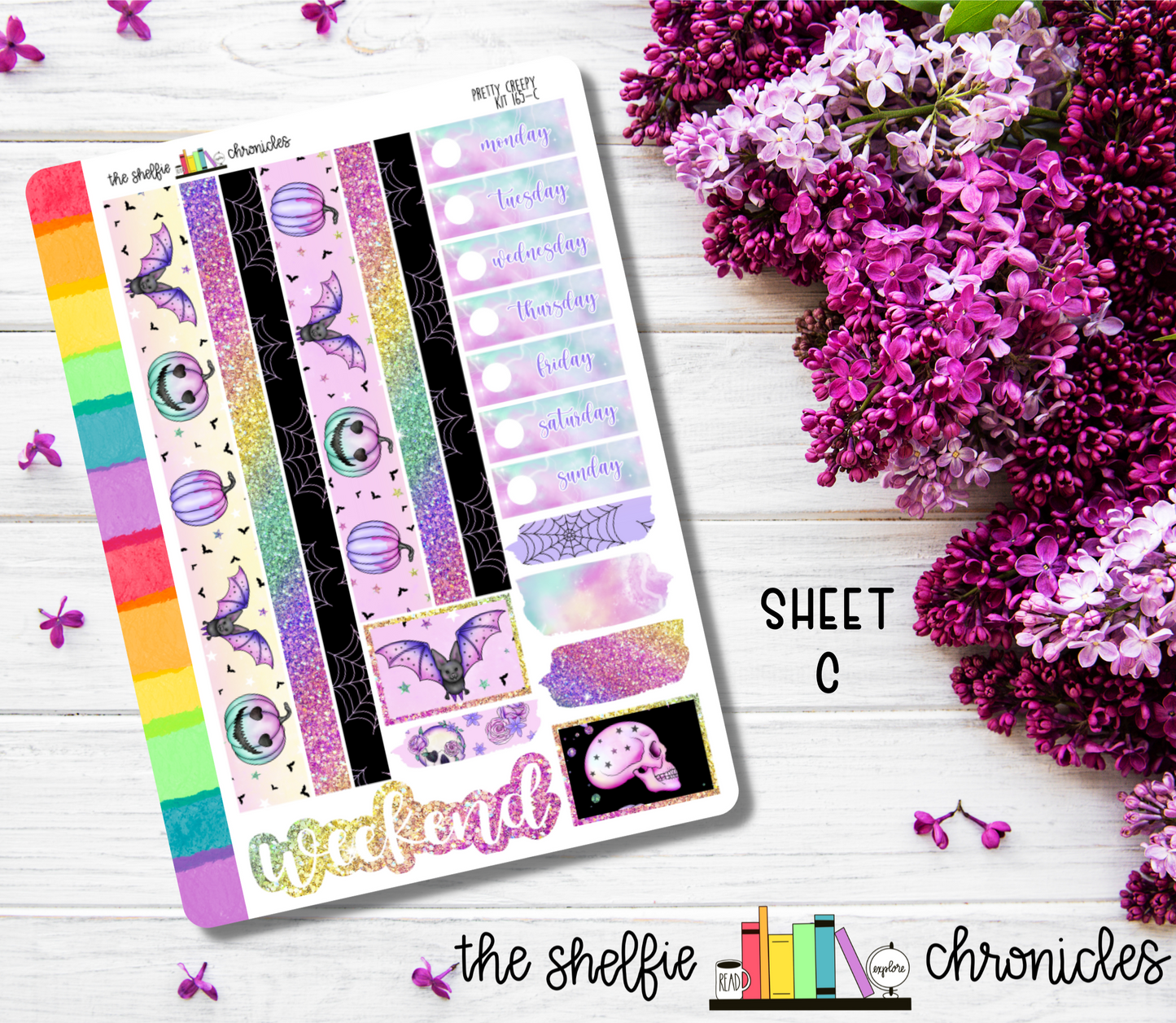 Kit 165 - Pretty Creepy Weekly Kit - Die Cut Stickers - Repositionable Paper - Made To Fit 7x9 Planners