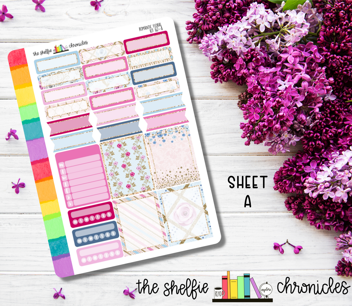 Kit 167 - Romantic Floral Weekly Kit - Die Cut Stickers - Repositionable Paper - Made To Fit 7x9 Planners