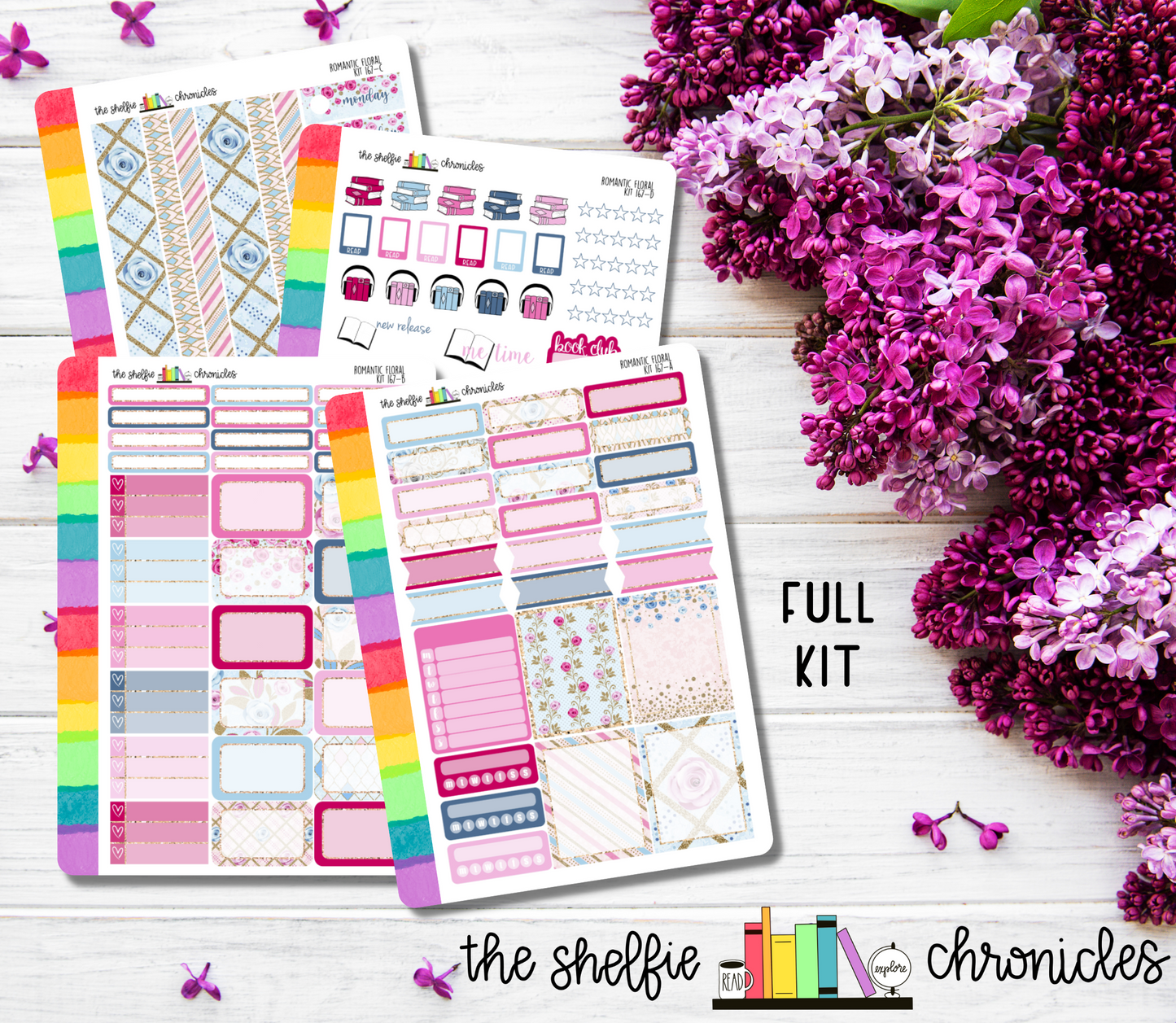 Kit 167 - Romantic Floral Weekly Kit - Die Cut Stickers - Repositionable Paper - Made To Fit 7x9 Planners