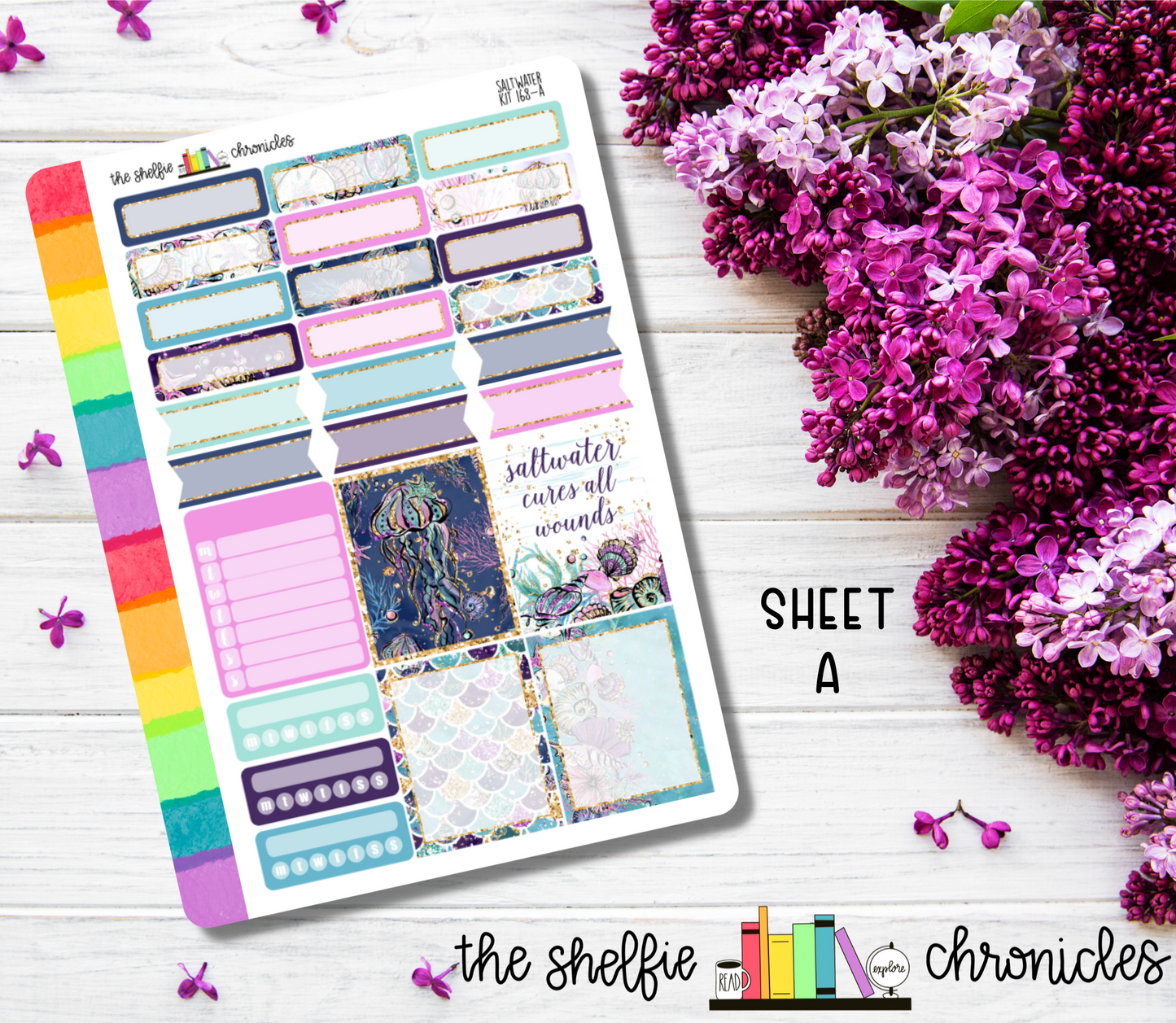 Kit 168 - Saltwater Weekly Kit - Die Cut Stickers - Repositionable Paper - Made To Fit 7x9 Planners