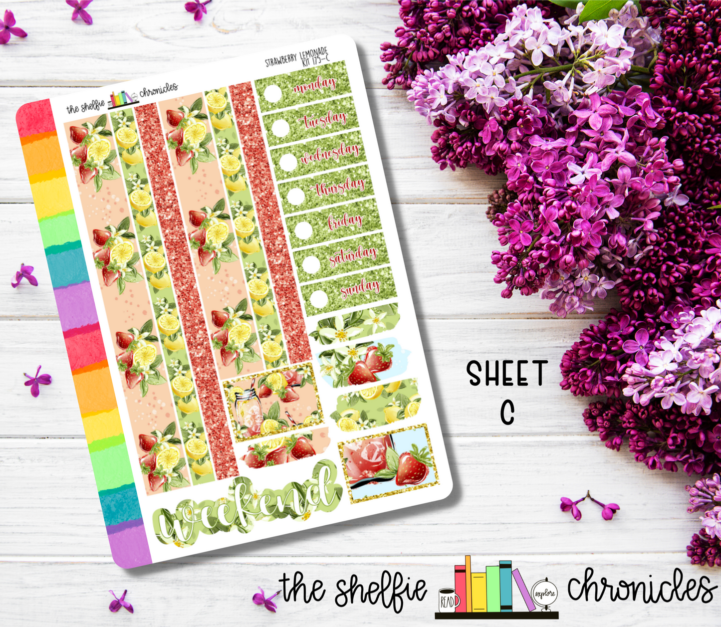 Kit 175 - Strawberry Lemonade Weekly Kit - Die Cut Stickers - Repositionable Paper - Made To Fit 7x9 Planners