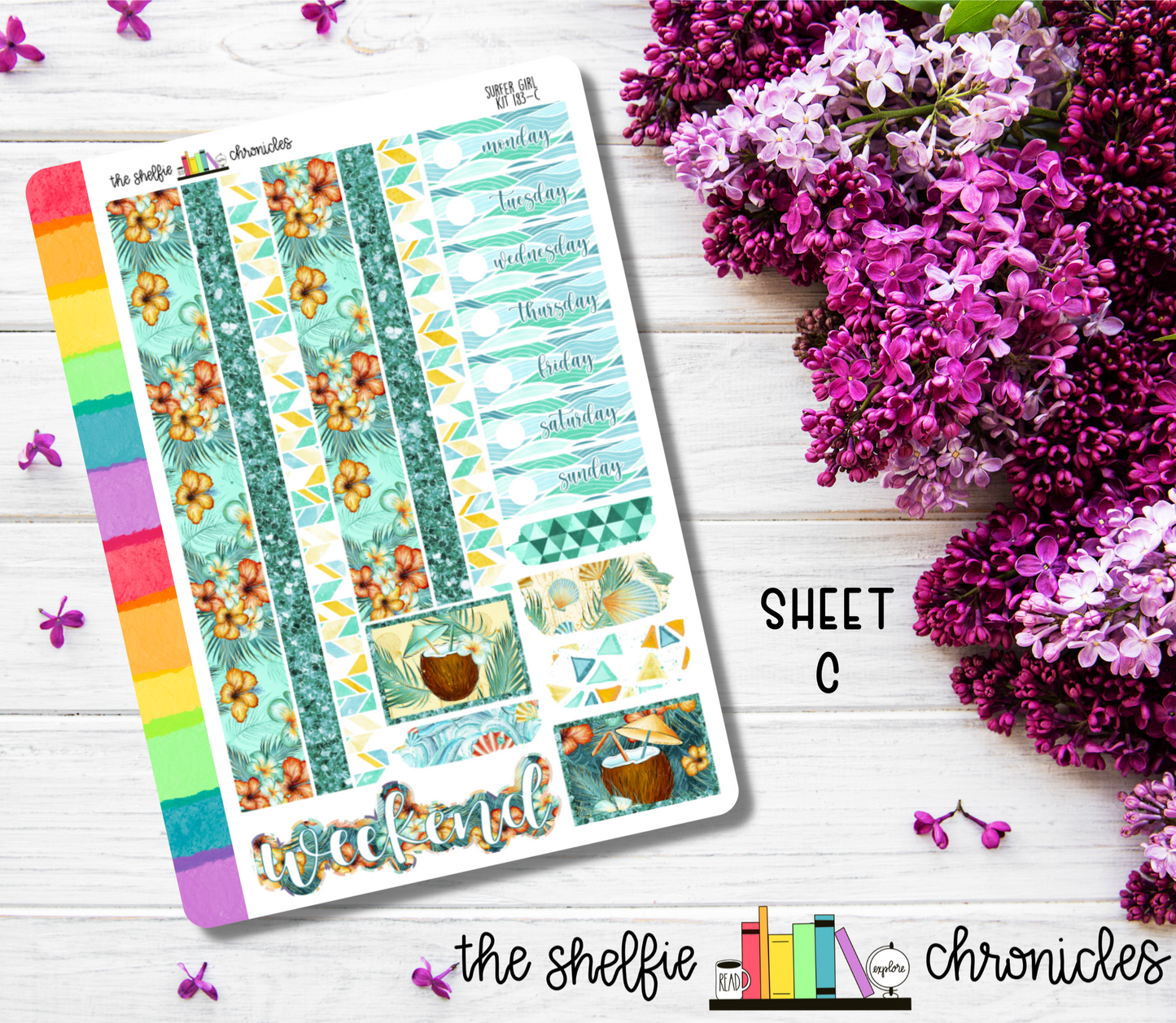 Kit 183 - Surfer Girl Weekly Kit - Die Cut Stickers - Repositionable Paper - Made To Fit 7x9 Planners