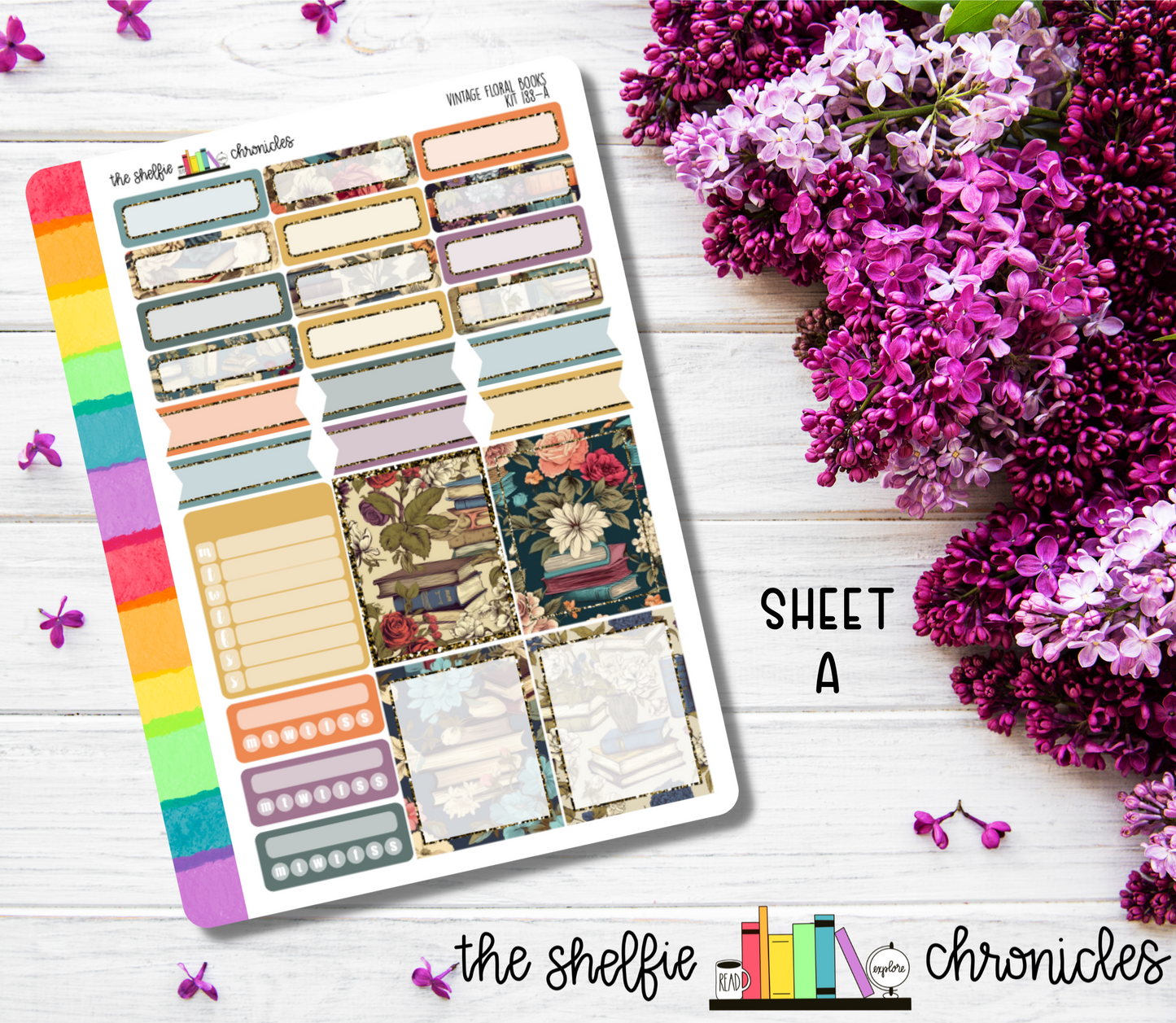 Kit 188 - Vintage Floral Books Weekly Kit - Die Cut Stickers - Repositionable Paper - Made To Fit 7x9 Planners