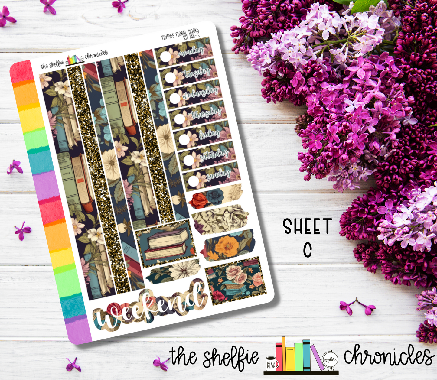 Kit 188 - Vintage Floral Books Weekly Kit - Die Cut Stickers - Repositionable Paper - Made To Fit 7x9 Planners