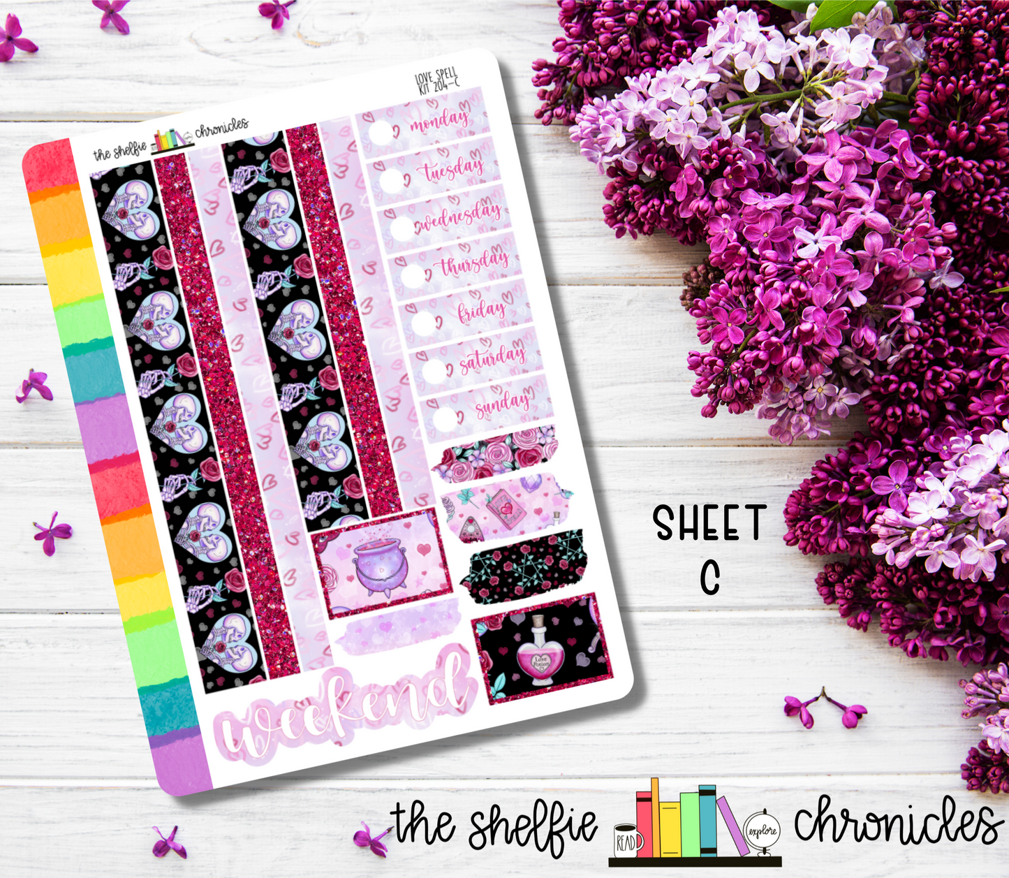 Kit 204 - Love Spell Weekly Kit - Die Cut Stickers - Repositionable Paper - Made To Fit 7x9 Planners