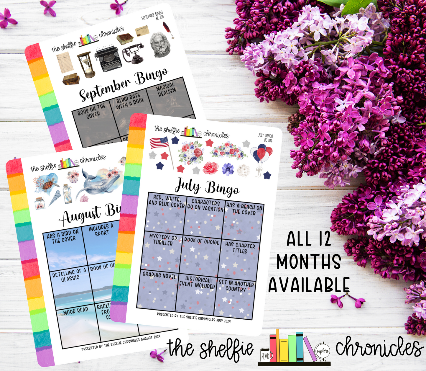 RC 104 - 2024 Monthly Bingo Reading Challenge - Choose Your Month - Die Cut Stickers - Repositionable Paper