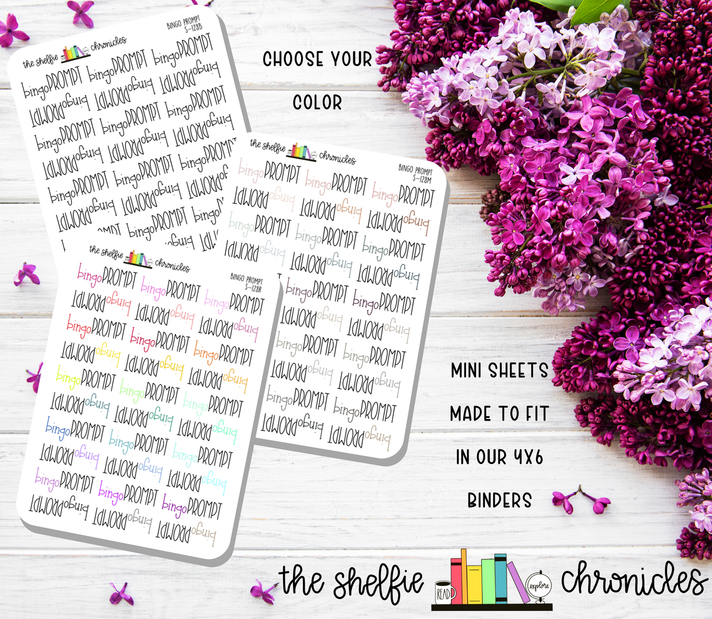 S 128 - Bingo Prompt - Hand Lettered - Choose Your Color - Die Cut Stickers - Repositionable Paper