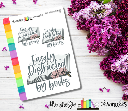 124 - Easily Distracted By Books - Die Cut Stickers - Repositionable Paper - Great For Reading Journals And Planners
