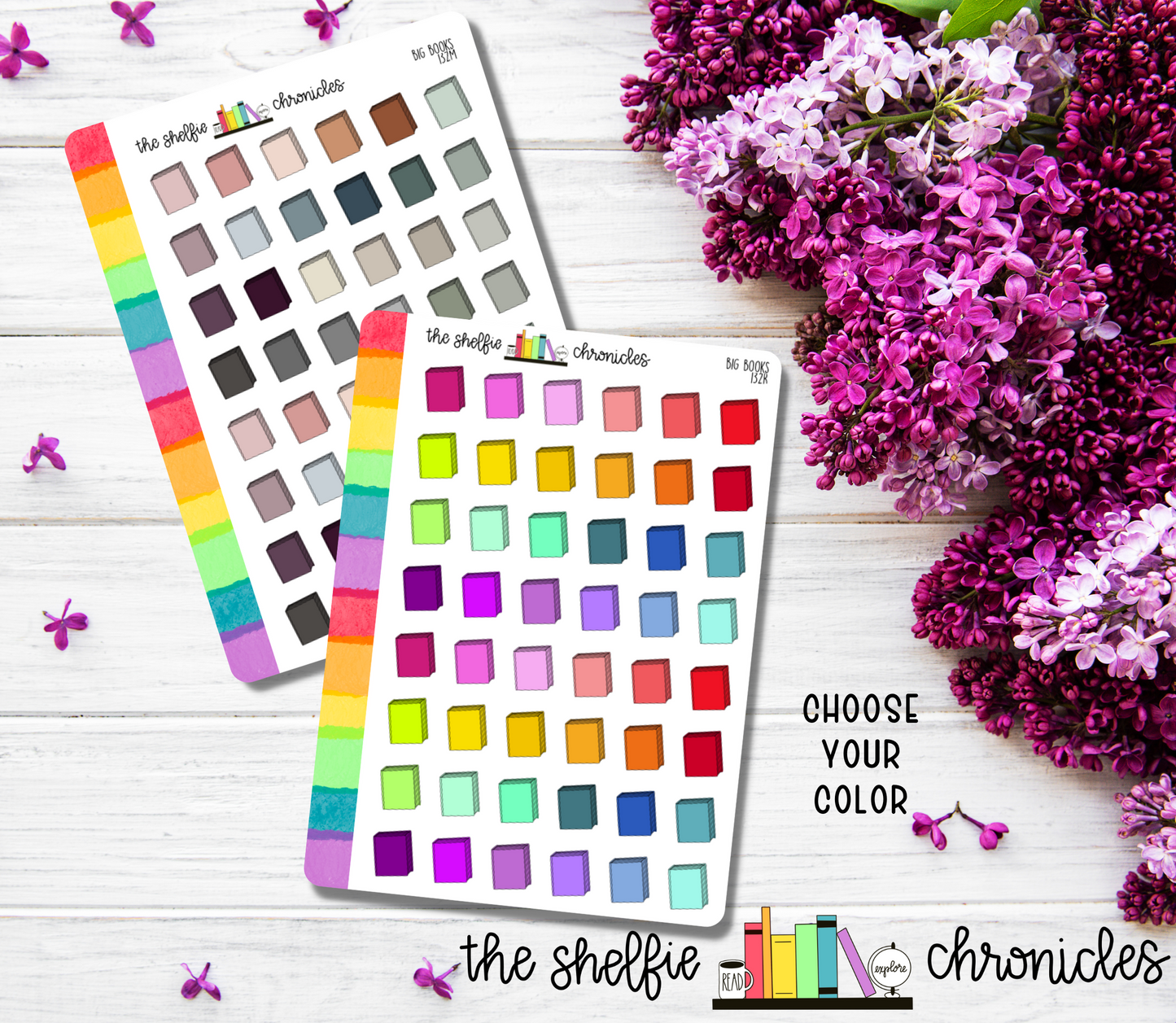 132 - Big Books - Choose Your Color - Die Cut Stickers - Repositionable Paper - Perfect For Planners And Reading Journals