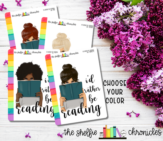164 - I'd Rather Be Reading Girl - Choose Your Hair Color - Die Cut Stickers - Repositionable Paper