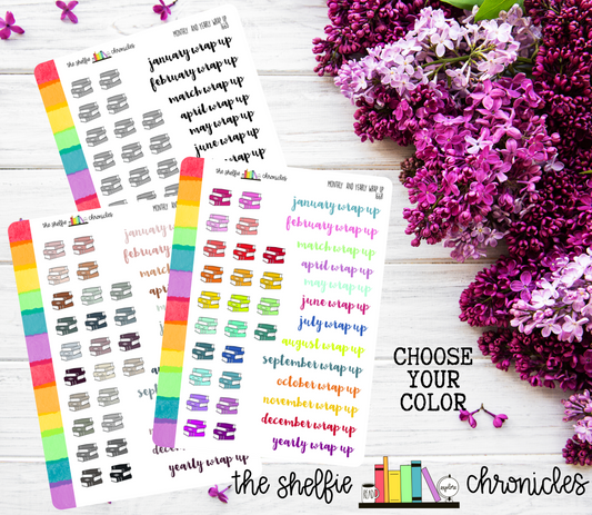 166 - Monthly and Yearly Wrap Up Header Stickers - Choose Your Color - Die Cut Stickers - Repositionable Paper - Great for Reading Journals and Planners