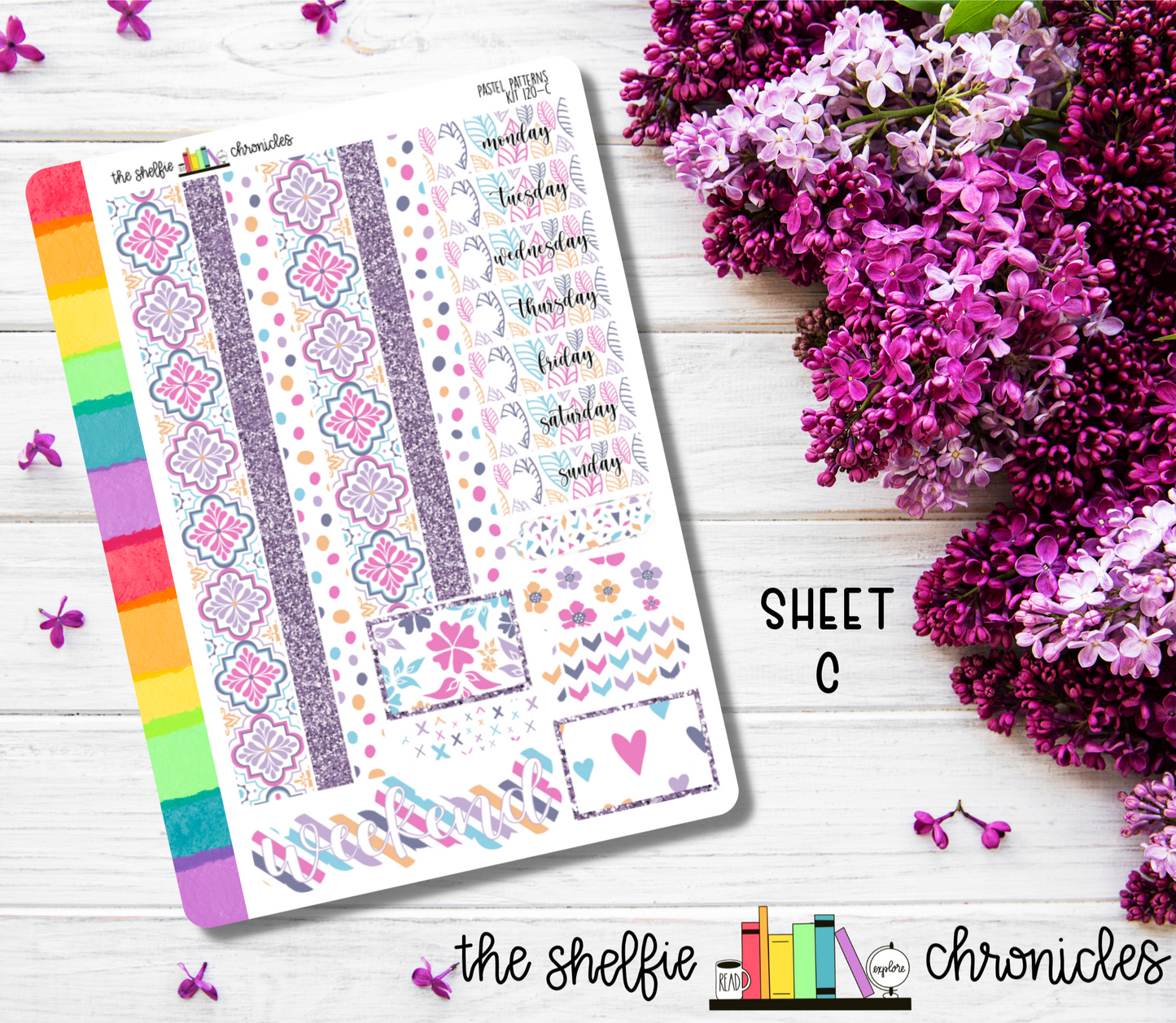 Kit 120 - Pastel Patterns Weekly Kit - Die Cut Stickers - Repositionable Paper - Made To Fit 7x9 Planners