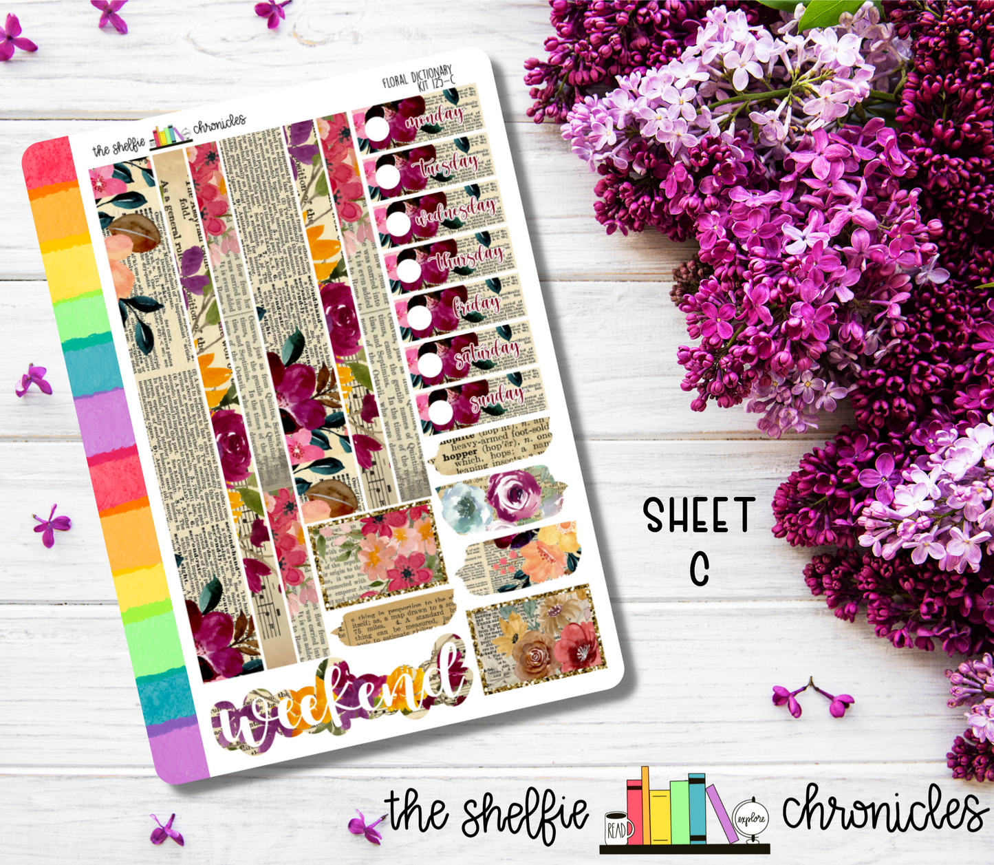 Kit 125 - Floral Dictionary Weekly Kit - Die Cut Stickers - Repositionable Paper