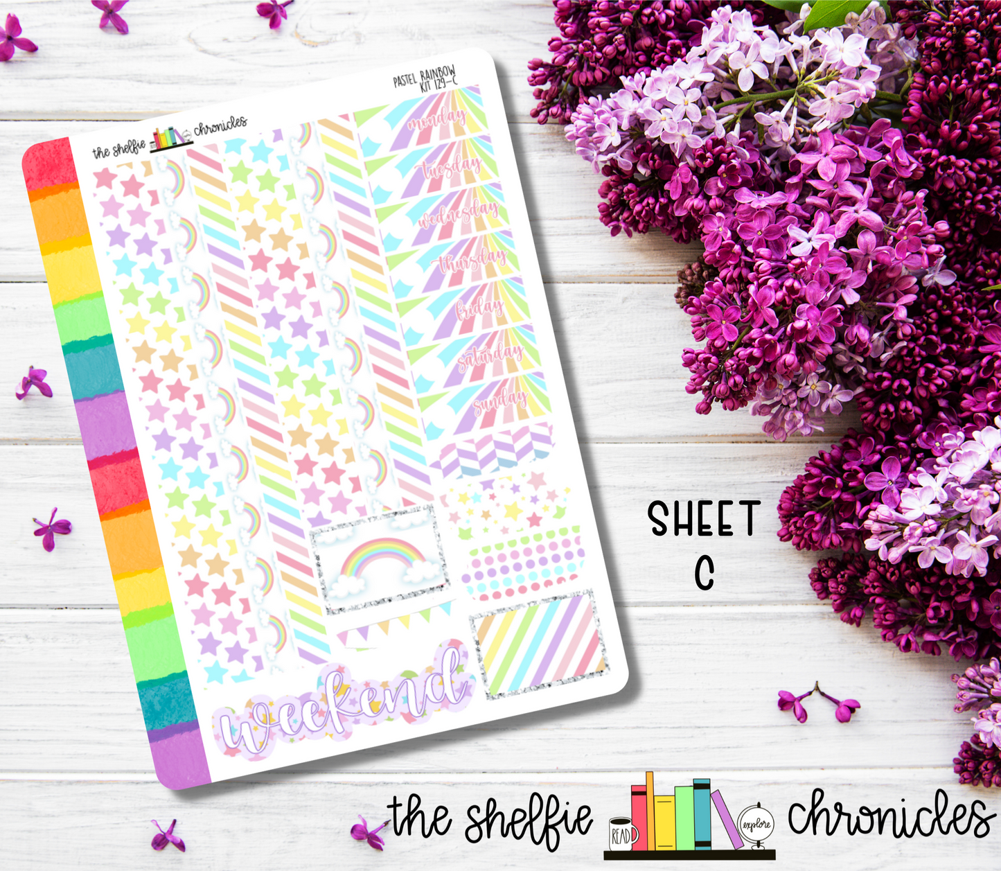 Kit 129 - Pastel Rainbow Weekly Kit - Die Cut Stickers - Repositionable Paper