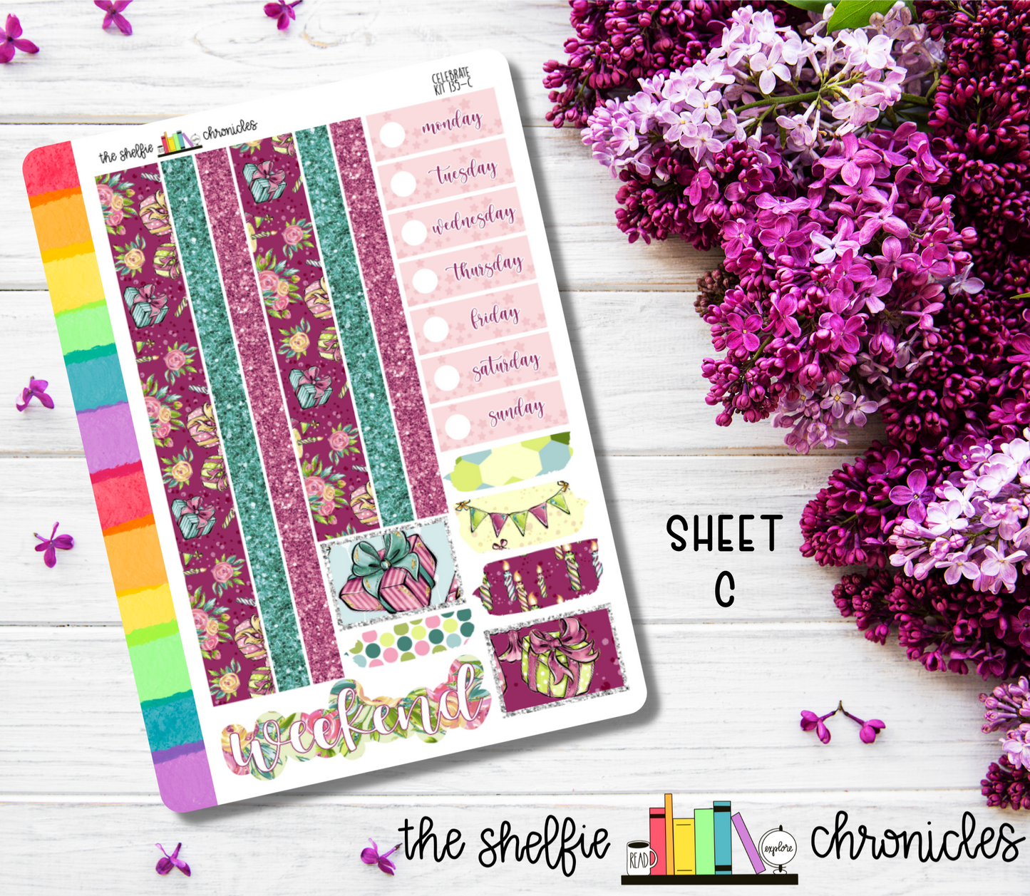Kit 135 - Celebrate Weekly Kit - Die Cut Stickers - Repositionable Paper - Made To Fit 7x9 Planners