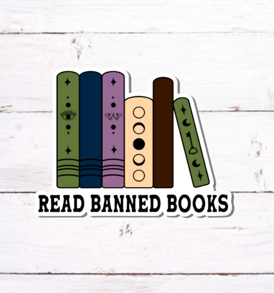 V 221 - Read Banned Books - Vinyl Sticker for Water Bottles, Laptop, Tablet, iPad, Tumbler, Hydroflask, Journals