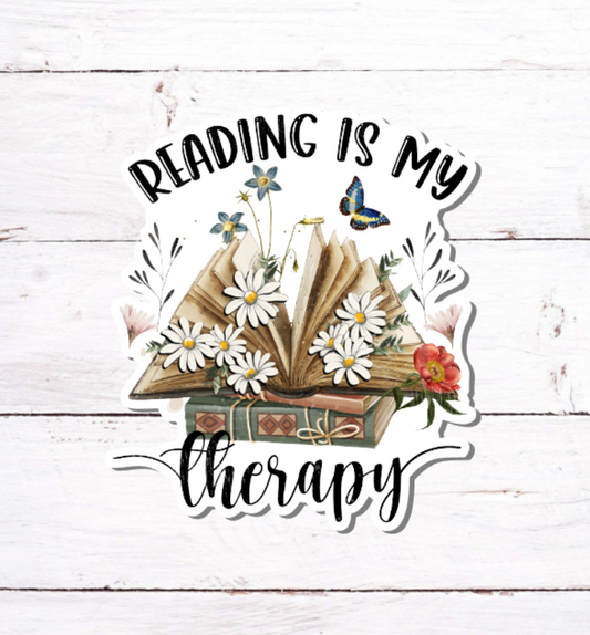 V 223 - Reading Is My Therapy - Vinyl Sticker for Water Bottles, Laptop, Tablet, iPad, Tumbler, Hydroflask, Journals