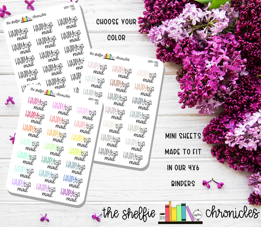 S 115 - Happy Mail - Hand Lettered - Choose Your Color - Die Cut Stickers - Repositionable Paper - Perfect For Planners